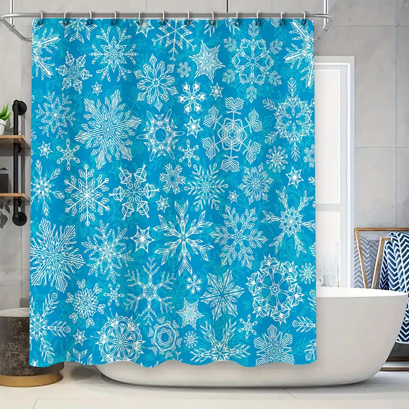 

Blue White Snowflake Shower Curtain Bathroom Decor for Christmas Winter Holidays Soft Fabric with Hook Rings Easy Installation (