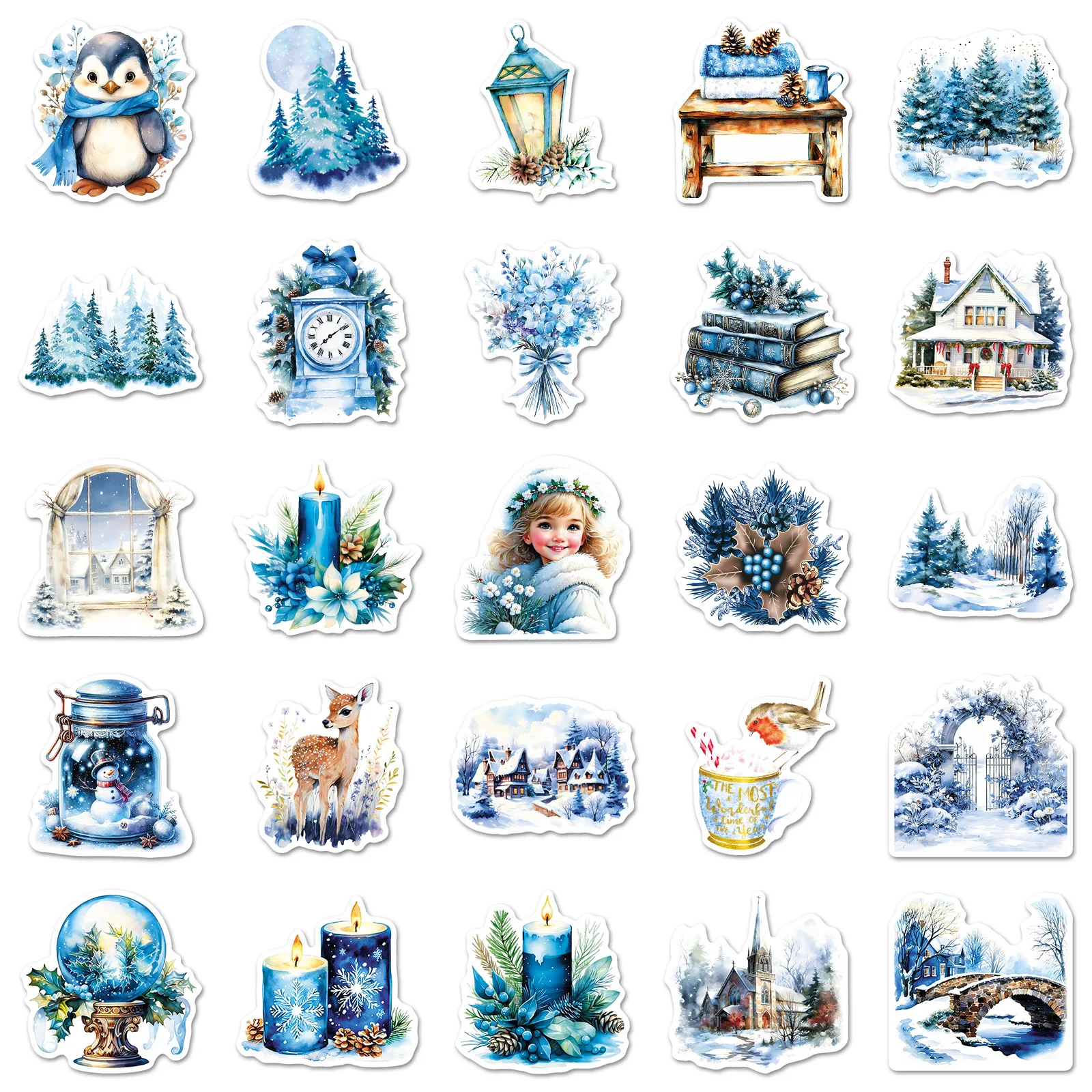 50 قطعة Ode إلى الشتاء الكرتون ملصق ثلج في الشتاء الأزرق الصغيرة الطازجة الكتابة على الجدران ملصق DIY بها بنفسك كوب الأمتعة كأس الهاتف الغيتار ألعاب أطفال