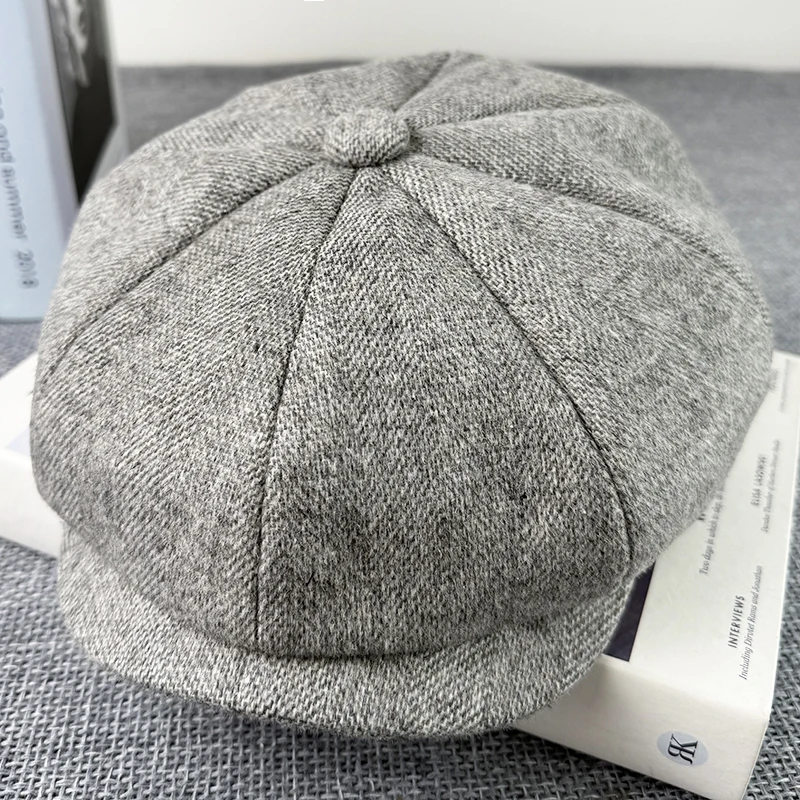 

Серая восьмиугольная кепка, винтажная шерстяная кепка газетчика, высокое качество, мужские и женские береты, повседневная кепка газетчика, шапка Homme