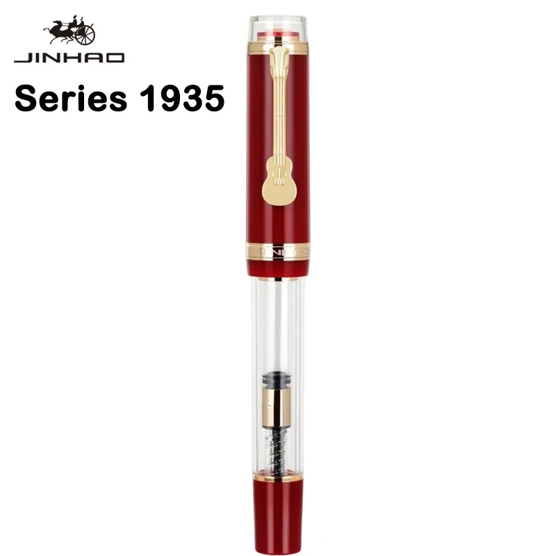 

Ручка перьевая Jinhao 1935 TIANDAO с зажимом для гитары, роскошный карандаш с прозрачными красными чернилами и наконечником 0,5/0,7 мм, Канцтовары для школы и офиса