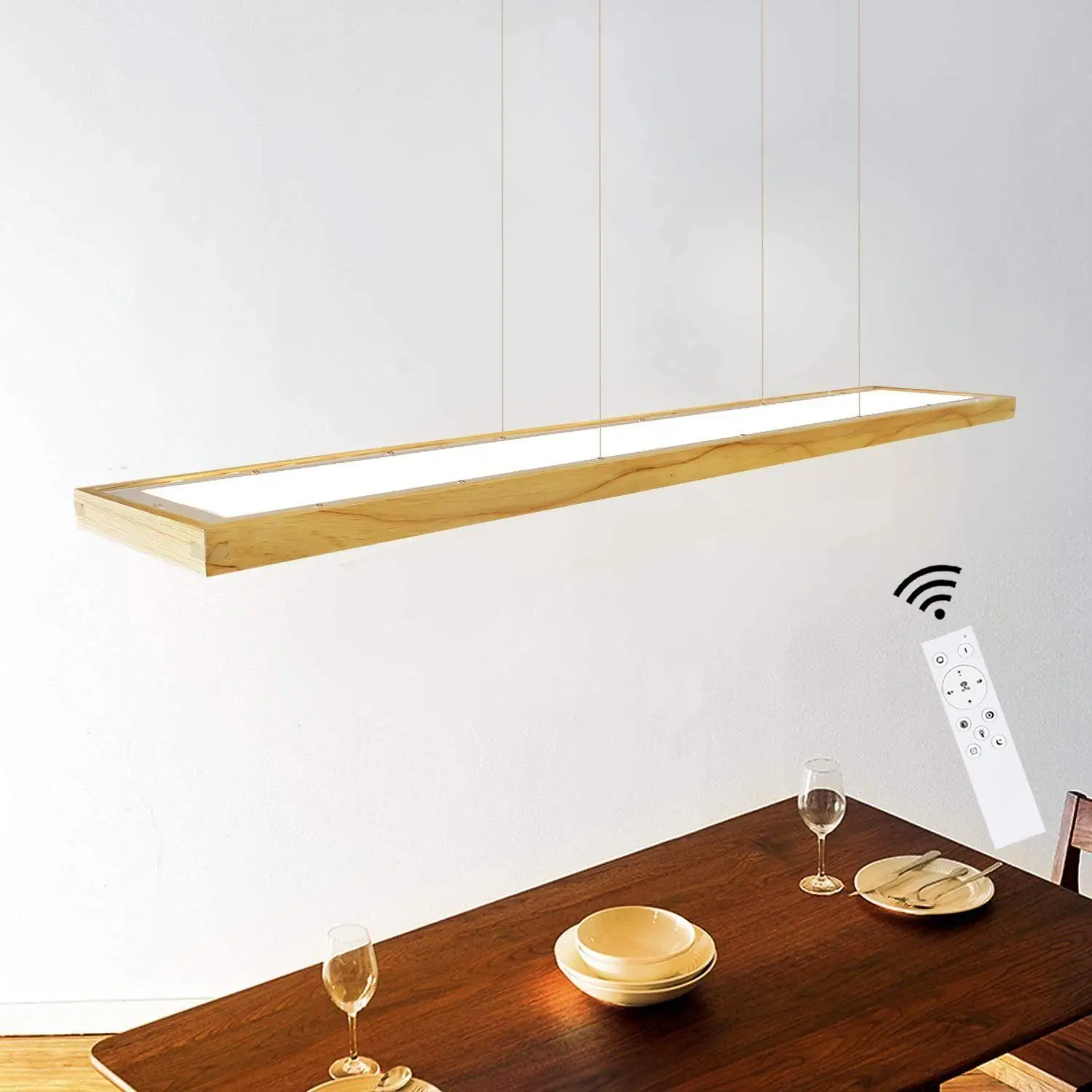 Massivholz-LED-Pendelleuchte, dimmbar, höhenverstellbar, ideal für Wohnzimmer, Esszimmer, Café.