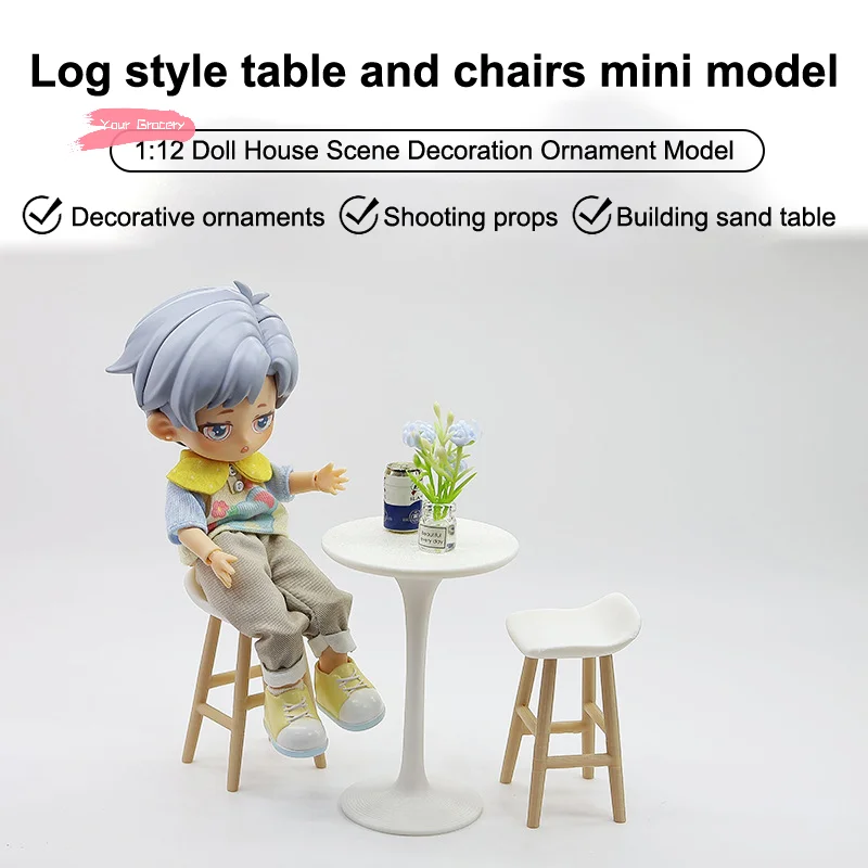ชุดโต๊ะกลมขาสูงและเก้าอี้บาร์ขนาดจิ๋วสำหรับบ้านตุ๊กตา ของเล่นจำลองเฟอร์นิเจอร์สำหรับตกแต่งบ้านตุ๊กตา