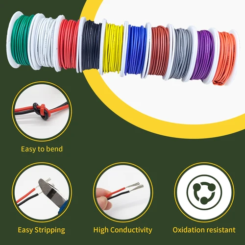 Imagen 2 del producto Cable eléctrico de silicona de calibre 16-18-20-22-24-26-28-30, 10 colores en uno, Kit de cables de conexión de cobre estañado trenzado de 22 AWG con herramientas