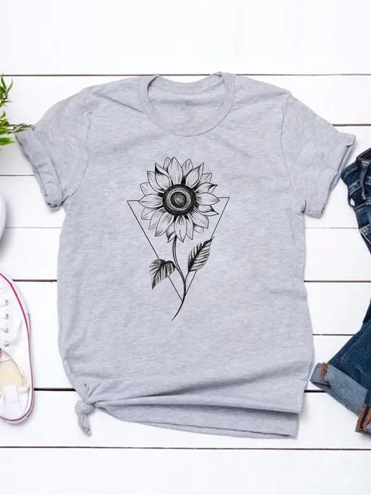 Blumen-Geometrie-Trend 90er Cartoon-Shirt Damen Kurzarm-Kleidung Mode Sommer T-Shirts T-Top Print Damen Grafik-T-Shirt