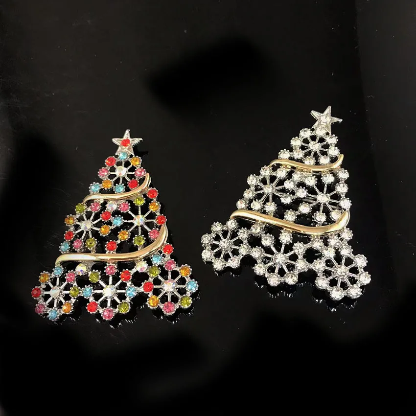 New Fashion Cute Holiday Accessories Colorful Rhinester Christmas Tree Decoration Brooch Pin