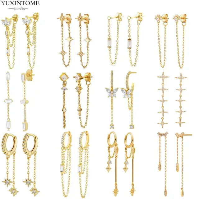 925 Sterling Silver Needle Star Long Chain Drop Stud Earring Crystal Women Wykwintne kolczyki na imprezę rocznicową Biżuteria do przekłuwania