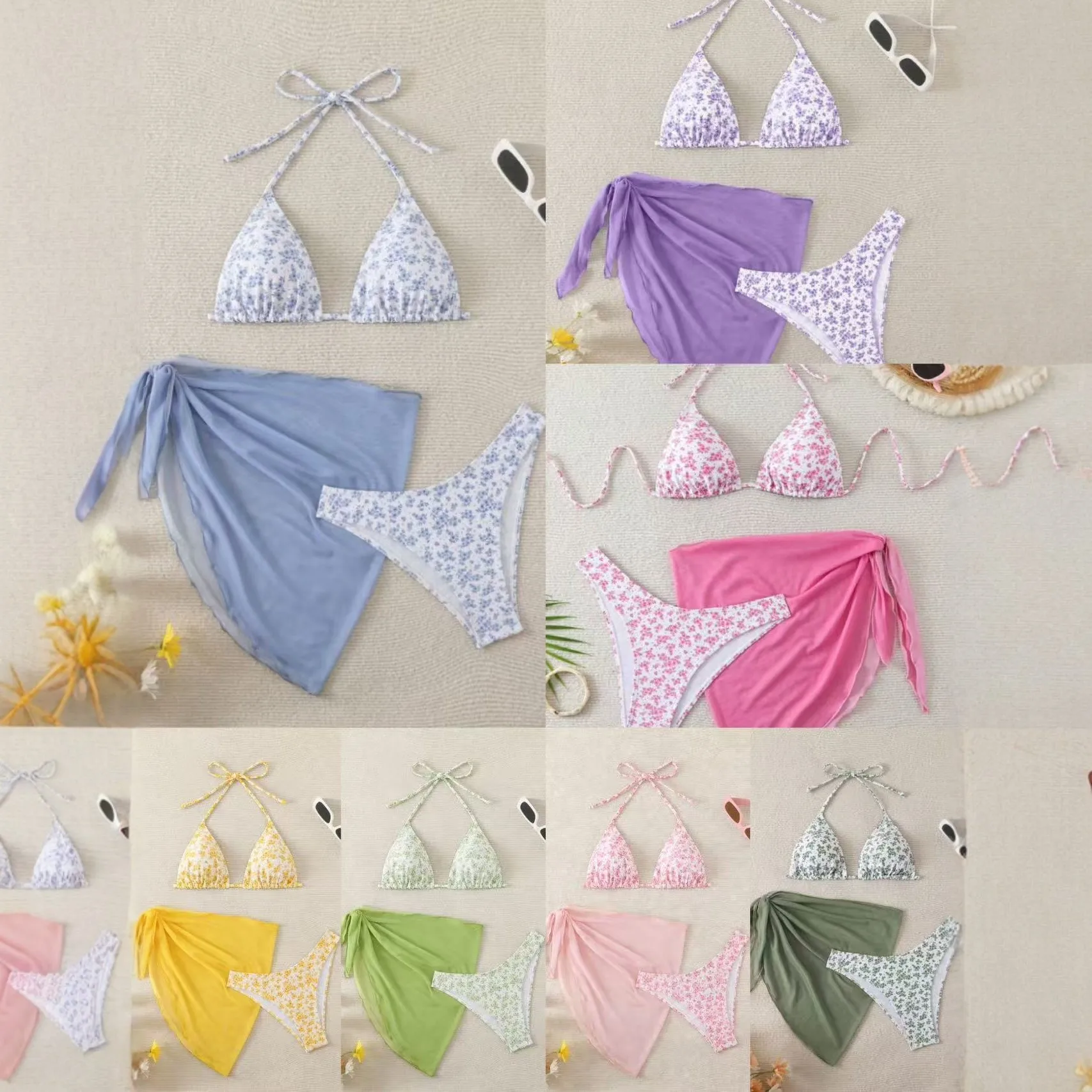 Split floral bikini sexy swimsuit women's three-piece swimsuit  Tankini Swimsuits Women Bathing Suit biquini trikini