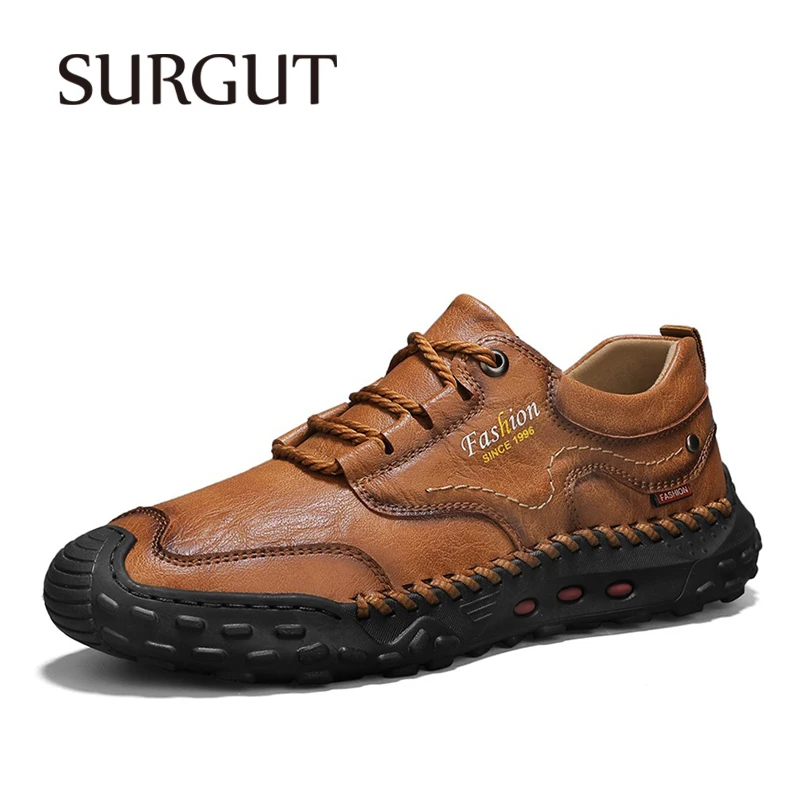SURGUT Spring Casual Men Shoes Hand Stitching Toe Cap Protection Commute Retro Workwear Style Big Size 38-48