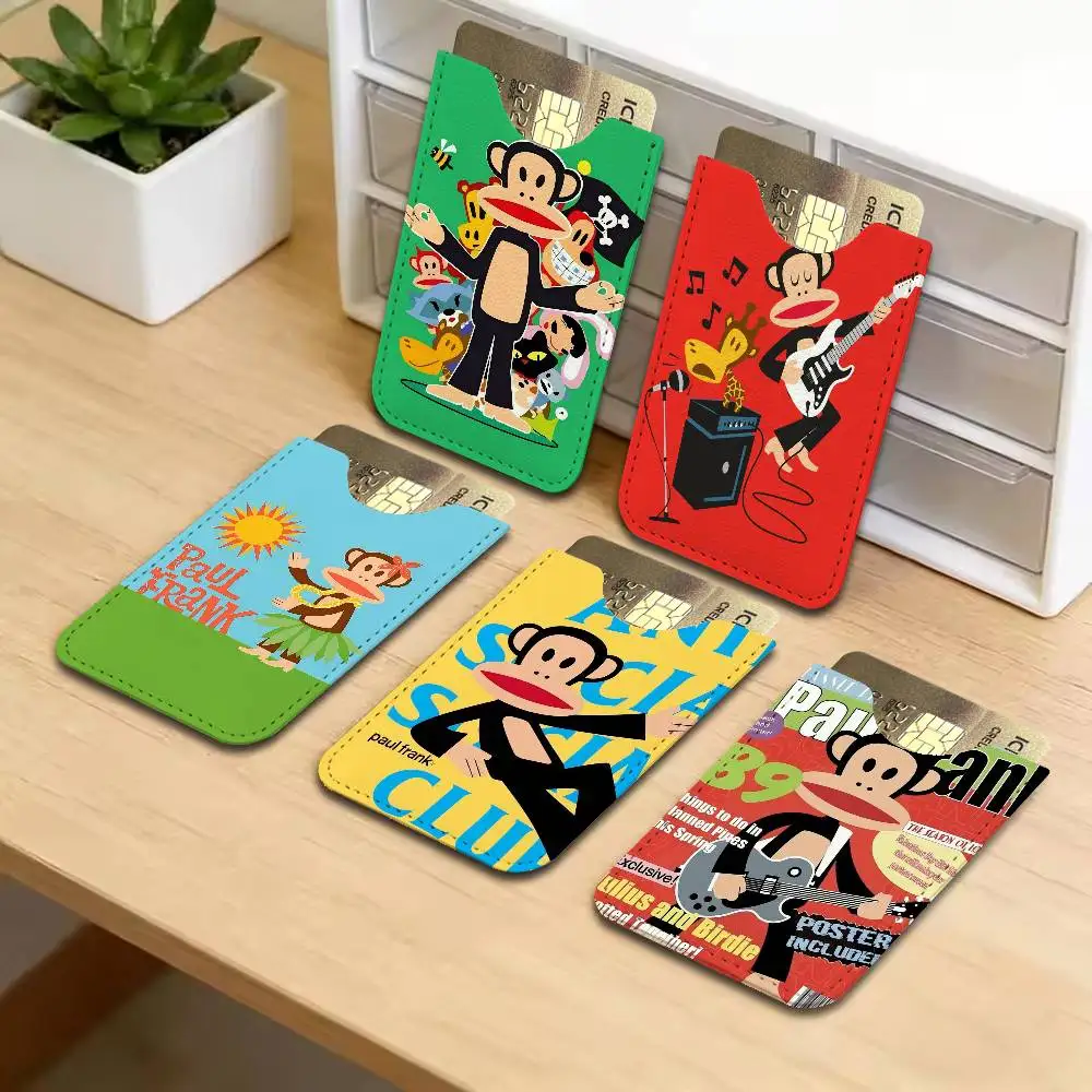 P-Paul Frank Lightweight Leather Card Holder Palm Pattern Protective Cover for Bus Card ID Card Compact Size