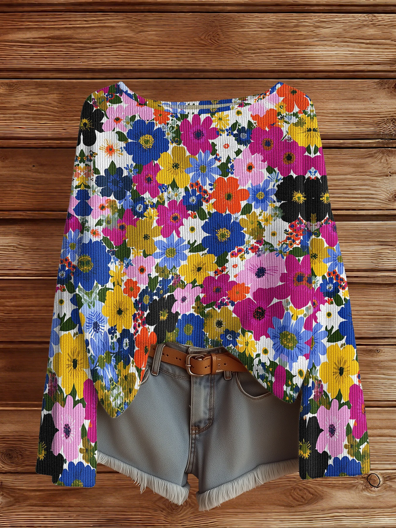 

Casual Knitted floral sweaters for women Crewneck Pullover Long Sleeve Loose Sweater Fashion Streetwar Jumper Tops