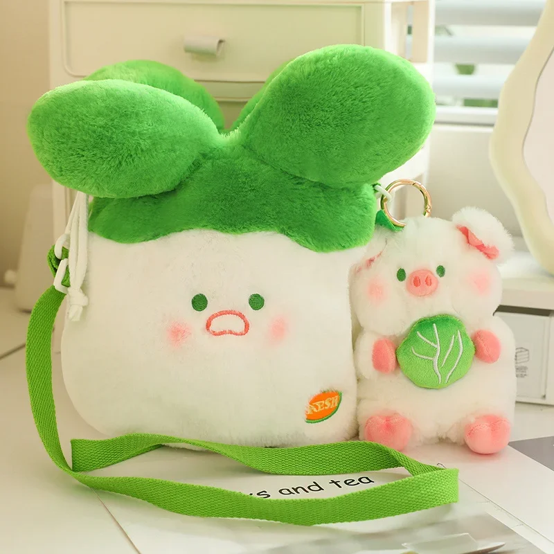 Vegetable Pig Plush Toy Cartoon Cabbage  Soft Stuffed Doll Backpack Car Decora Cabbage Bag Decor Kid Gift