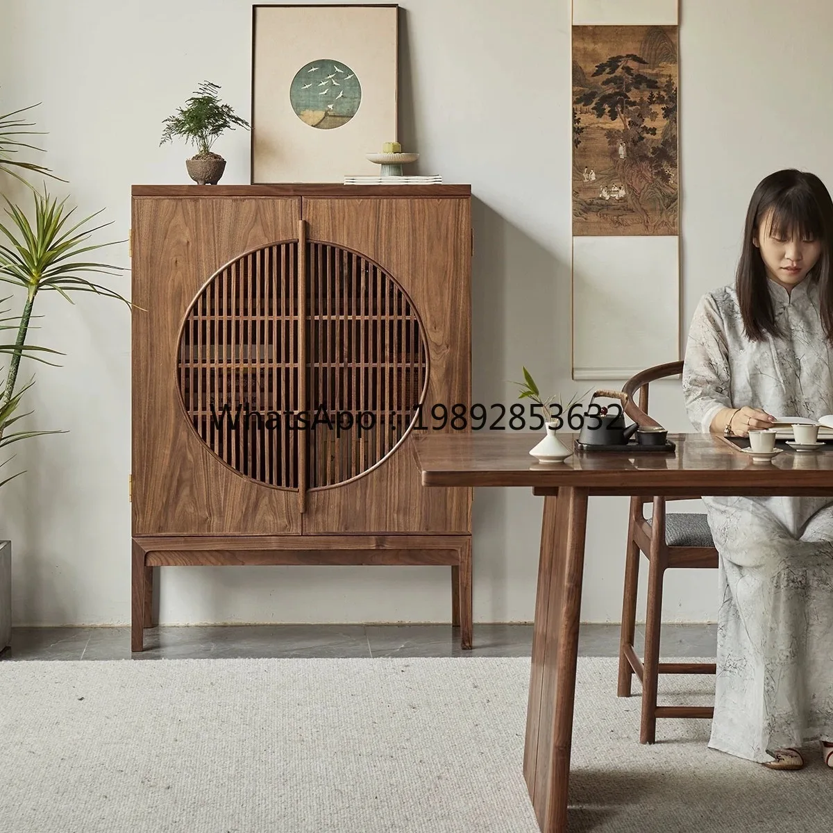 

LYY New Chinese Style Black Walnut Shoe Cabinet Sideboard Entryway Simple Solid Wood Bookcase Dining Room Room Hallway Storage