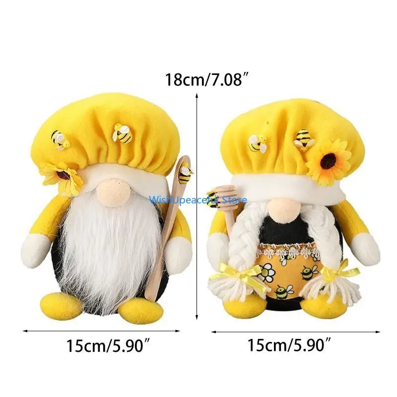 34YA Honeybee Festival Gnome for Doll Shelf Tierded Treshed Ornament Dwarf for Home Farmhouse Kitch Table Decorea