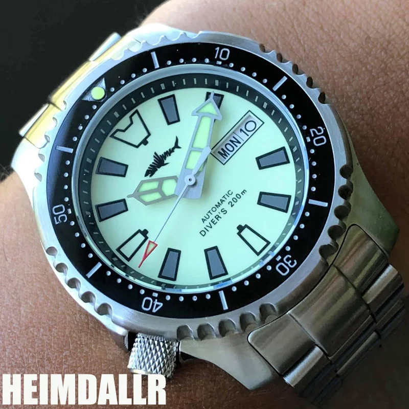 Heimdallr Men\'s Fugu Diver Watch Full Luminous Dial 41mm Sapphire Ceramic Bezel NH36 Automatic Movement Stainless Steel Bracelet