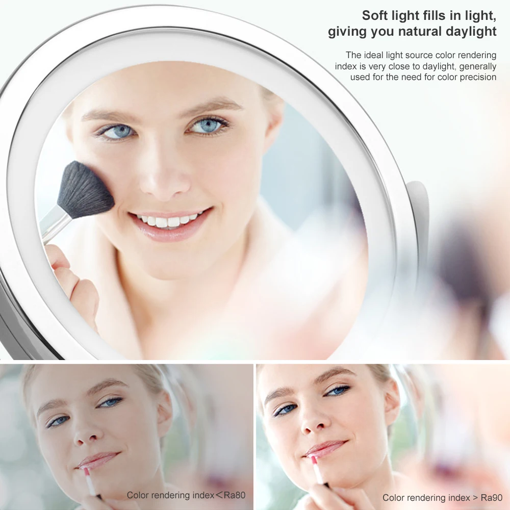 360 Grad LED Kosmetik spiegel 5-fache Vergrößerung doppelseitiger Spiegel 3-Gang-Lichter Kosmetik spiegel einstellbare Ausbesserung kosmetik – Detail 10