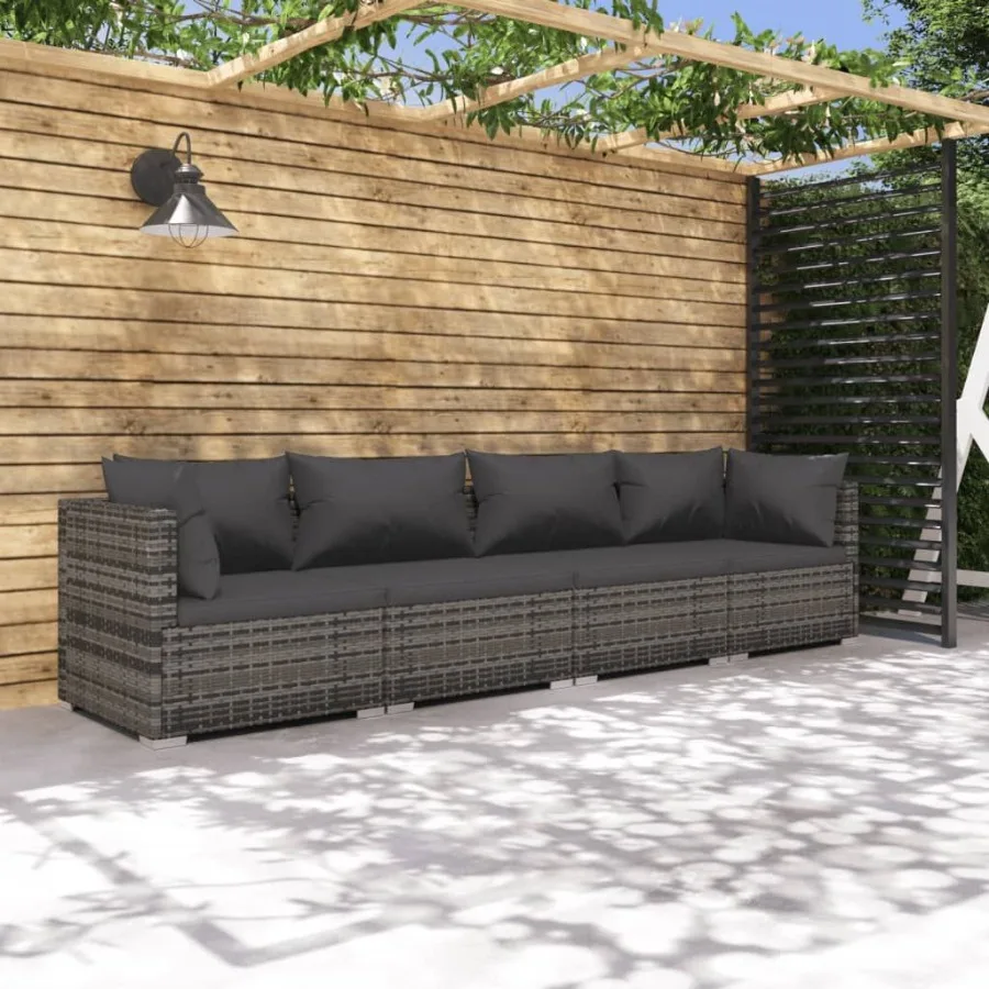 

Patio Furniture Set 4 Piece with Cushions Poly Rattan Gray