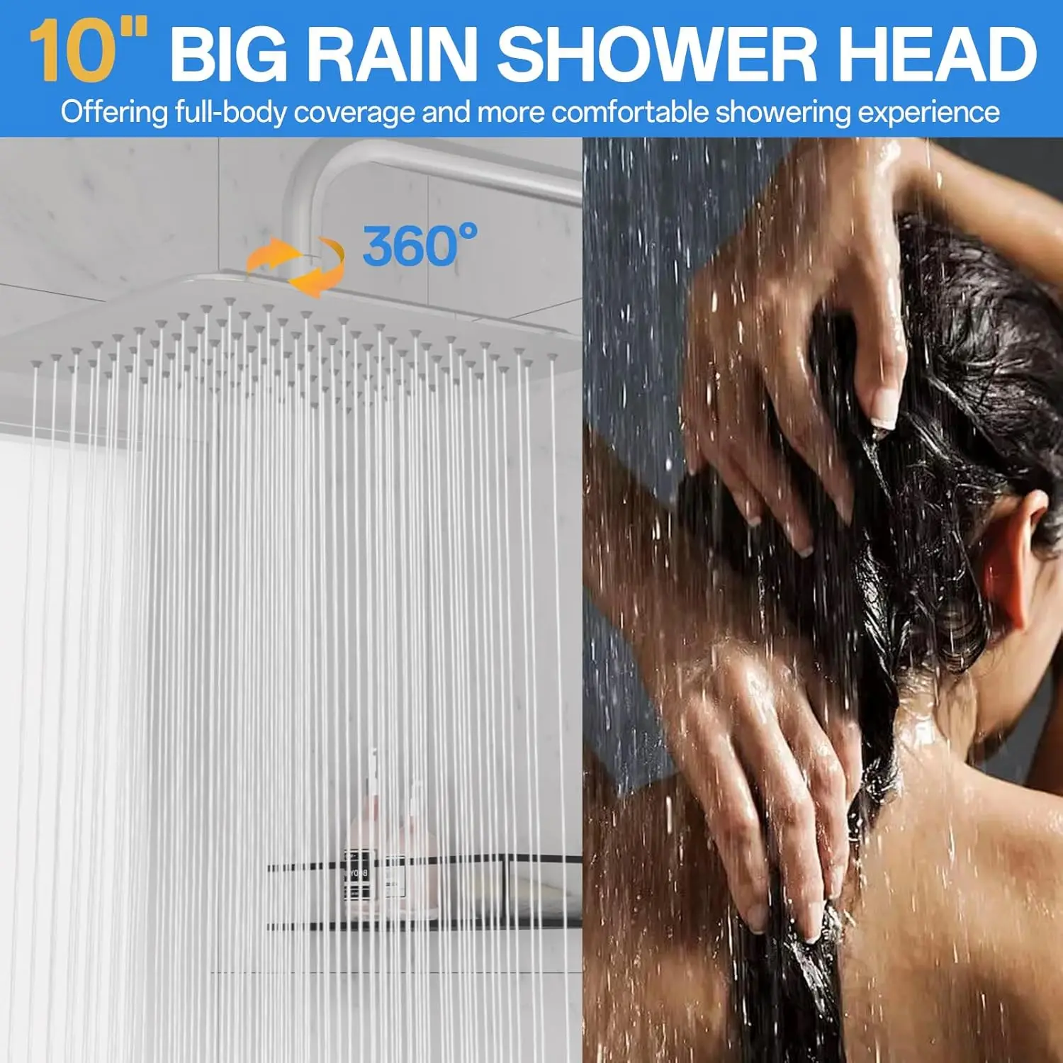 Dual Shower Head Combo: 10" Rainfall & Handheld Spray, Adjustable Bar, 71" Hose, High Pressure