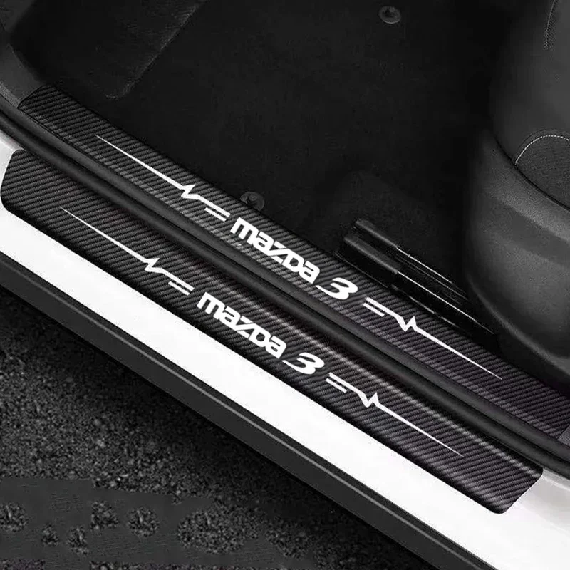 Car Door Edge Guards Door Sill Protector Carbon Fiber Stickers for Mazda 3 M3 Logo Auto Trunk Sill Anti Scratch Mouldings Strip