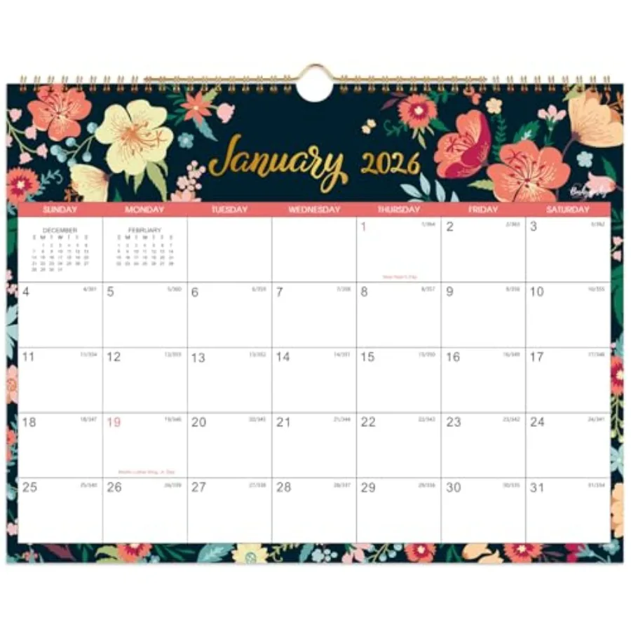 

2026 Calendar 2026 Wall Calendar Jan. 2026 Dec. 2026 15" x 11.5" 12 Monthly Wall Calendars TwinWire Binding + Hanging Hook + Th