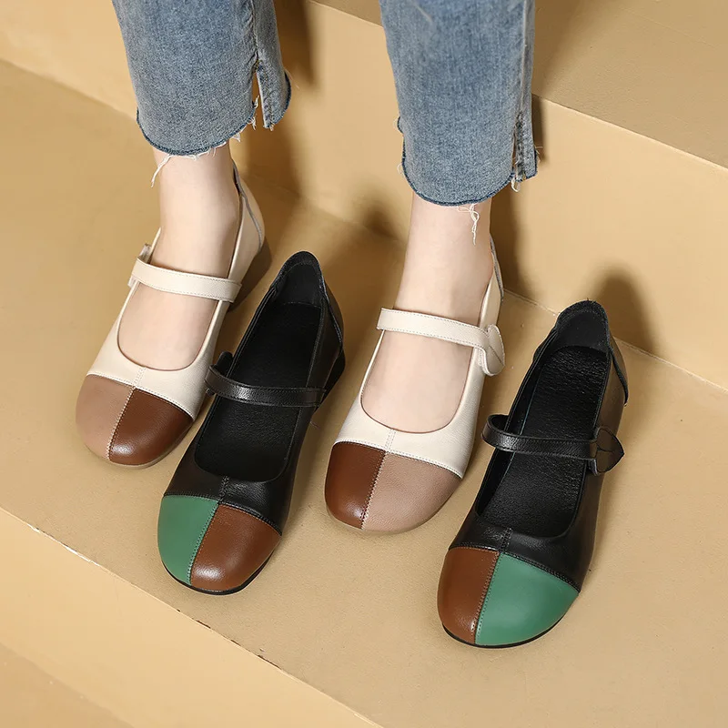 

GKTINOO Genuine Leather Cowhide Mixed Colors Retro Single Shoes Woman Low Heel Shoe 2024 Autumn Large Size Women's Shoes