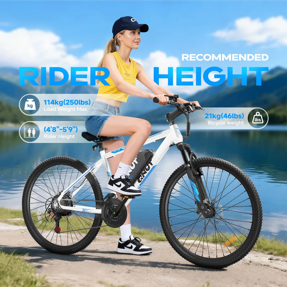 QNUT Victor 3.0 Adult Electric Mountain Bike 750W Peak Motor 36V 10.4Ah Removable Battery 26 Inch All‑Terrain EBike 21‑Speed Front Suspension Dual Disc Brake 20MPH Electric Bicycle US Warehouse Fast Shipping image 8