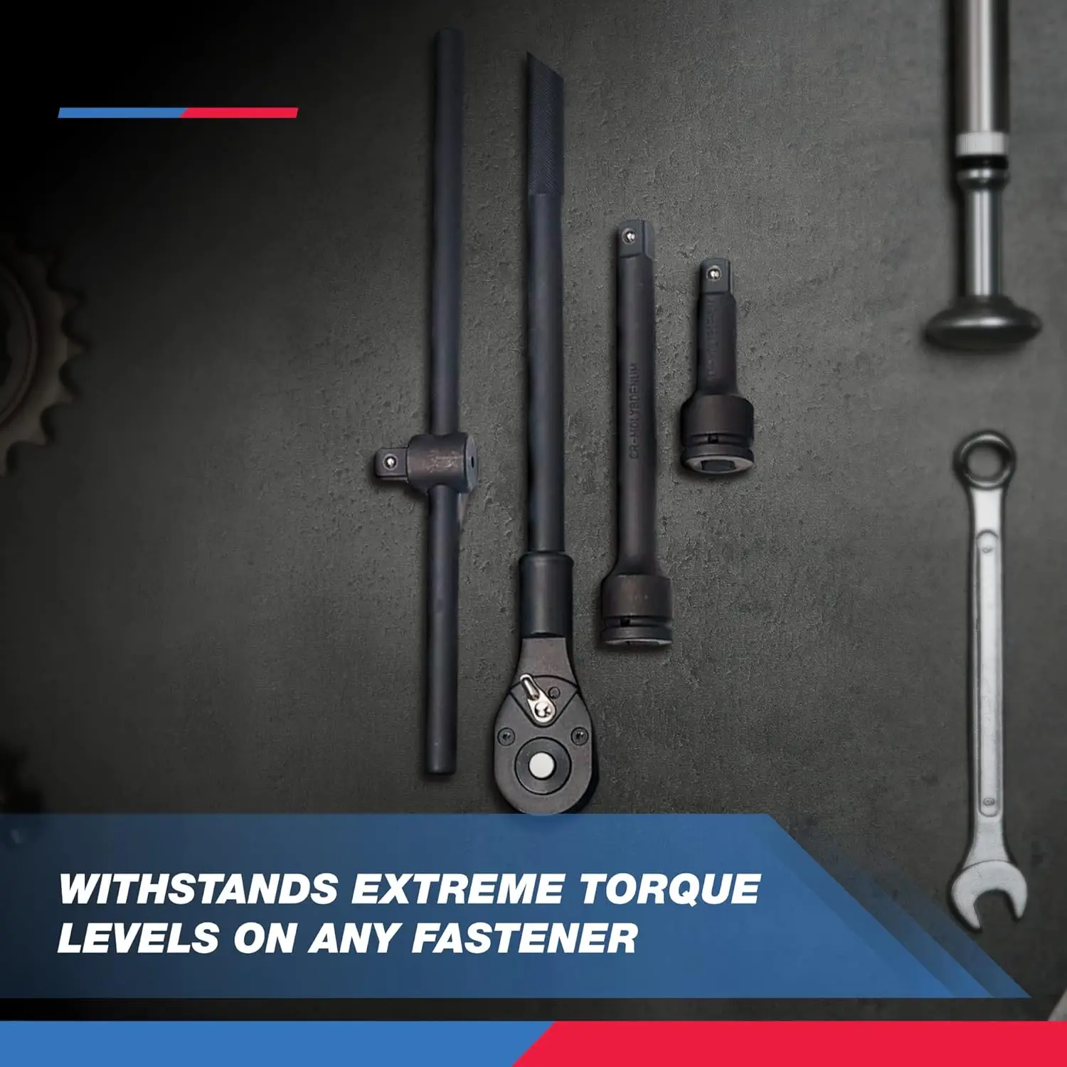 3/4-Inch-Drive Deep Impact Socket Set, SAE Sizes 7/8" To 2", Ratchet Handle & Extension Bars, 22-Piece Set