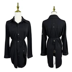 New Latin Dance Shirts For Women Long Sleeves Black Cardigan Adult Rumba Cha Cha Samba Dance Practice Clothes Loose Dress V19177