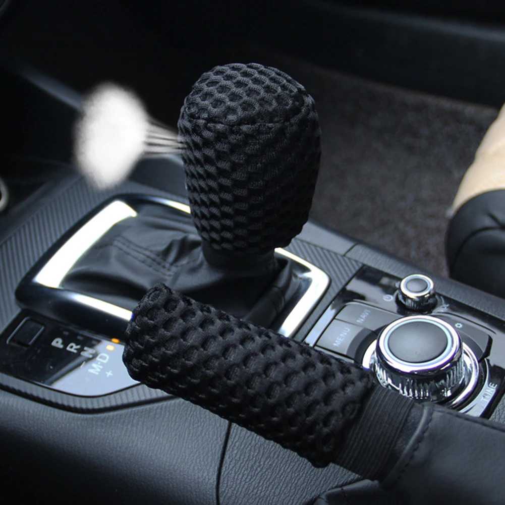 3PCS Set Soft Mesh Car Steering Wheel Cover + Handbrake Cover + Gear Cover Anti skid & Wear Resistant Construction