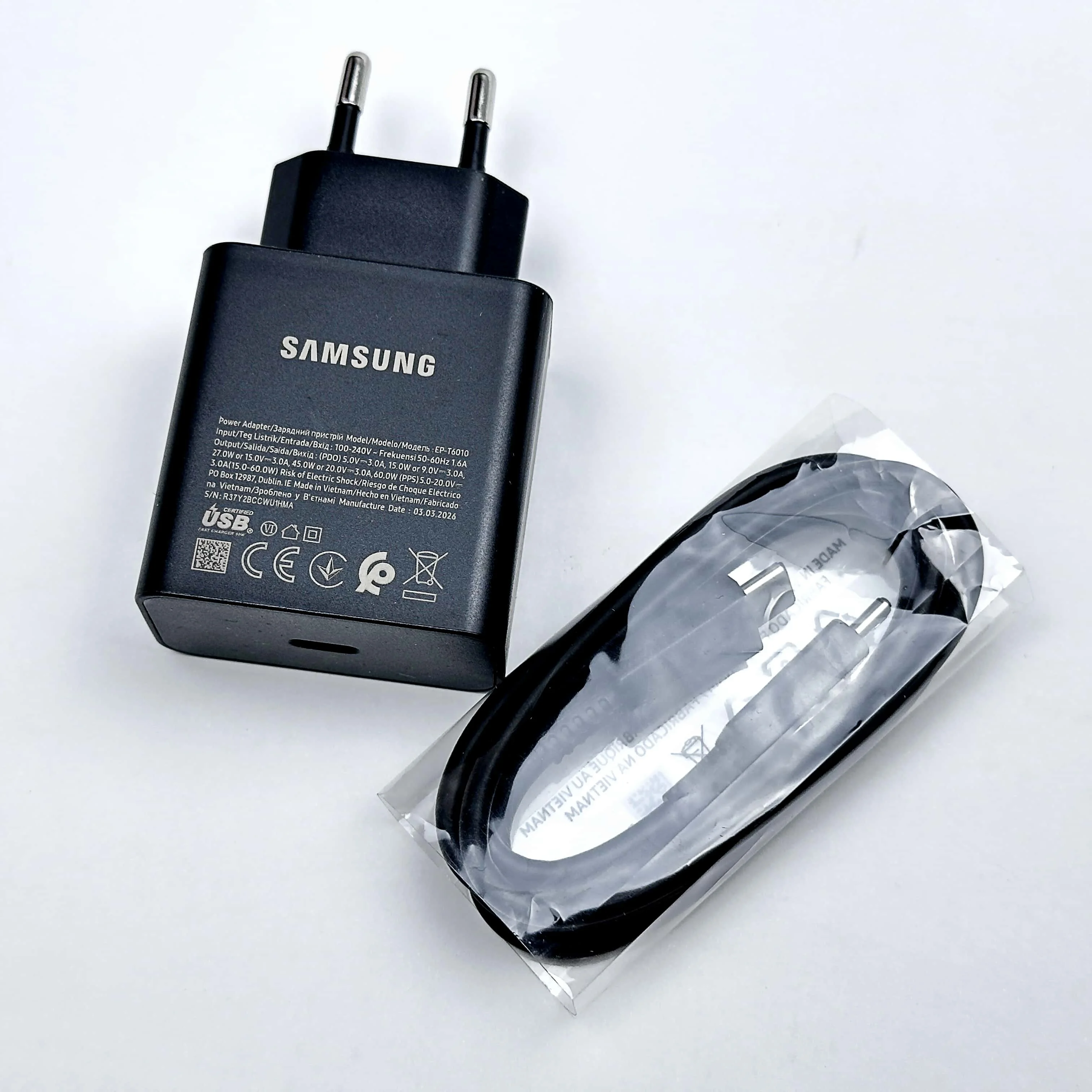 Cargador Original Samsung de 60W Tipo C, Cargador Rápido PD de 45W 25W para Teléfono Samsung Galaxy S26 S25 S24 S23 S22 