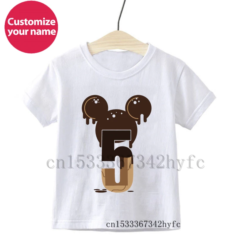 

Mouse Icecream Birthday Boys Number Name T-Shirt Children Girls Birthday Party T Shirt White Gift T-Shirt Baby Girls Top