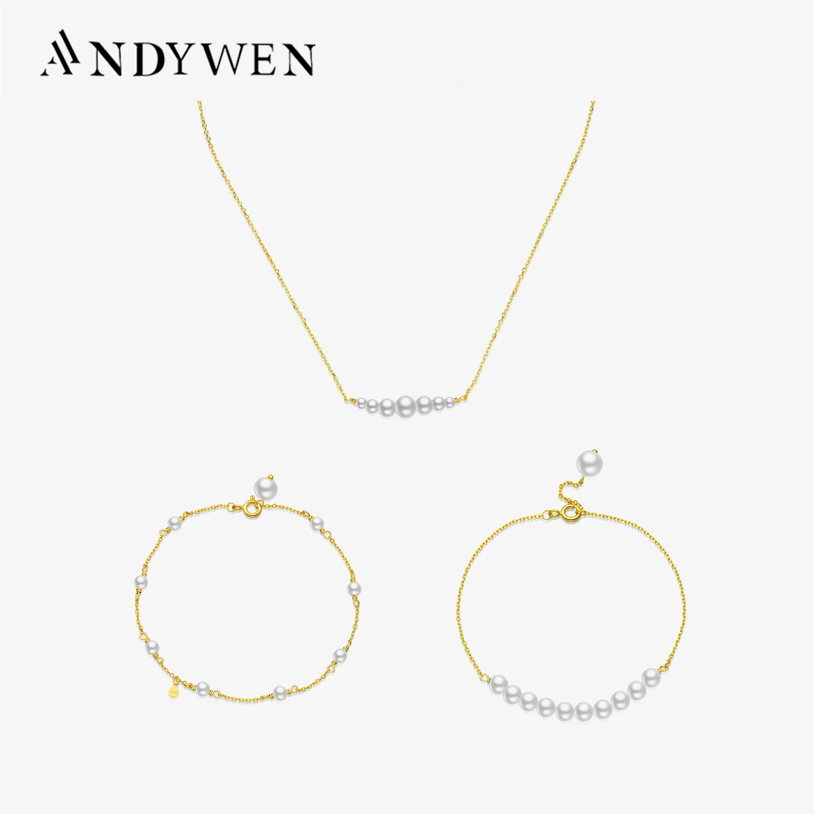 ANDYWEN 100% 925 Sterling Silver Pearl Line Handmade Choker Long Chain Necklace Women Luxury Fine Jewelry 2023 Wedding Gift