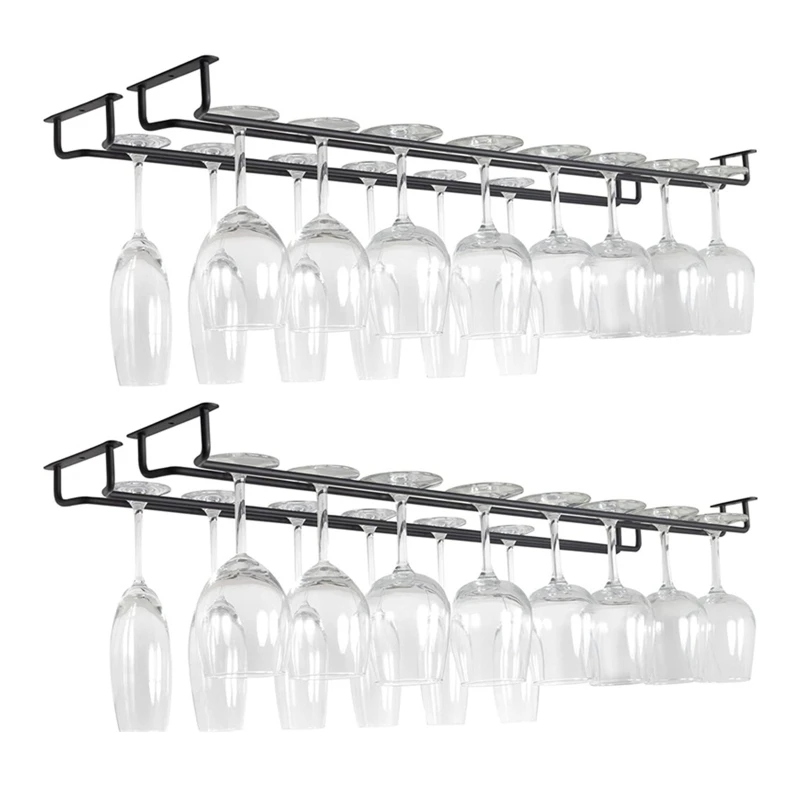 Large Wine Glass Hanger Rack Under Cabinet Kitchen Bar Storage Black Dropship