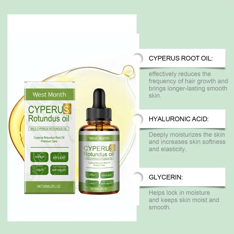 60ml Cyperus Rotundus Oil Natural Cypress Oil Reducing Whole Body Hair Growth Body Moisturizing Massenger Oil for Hair Removal