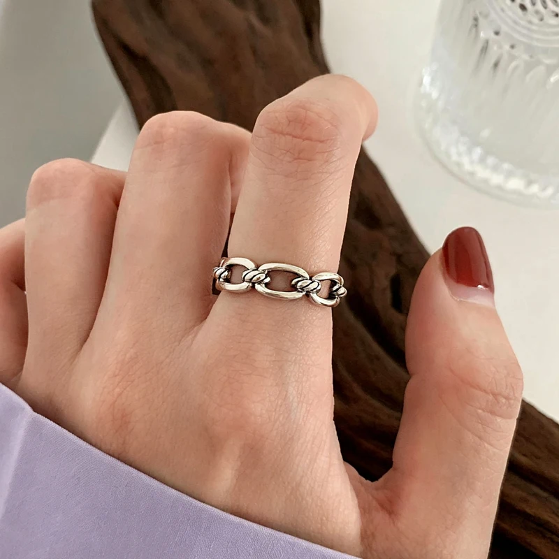 Women's 925 Sterling Silver Adjustable Black Stone Stackable Ring
