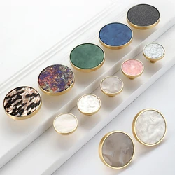 LCH Nordic Style Round Cabinet Knob Inlaid With Pink Marble Shell Drawer Pull Zinc Alloy Furniture Handles Clothes Hook Hanger