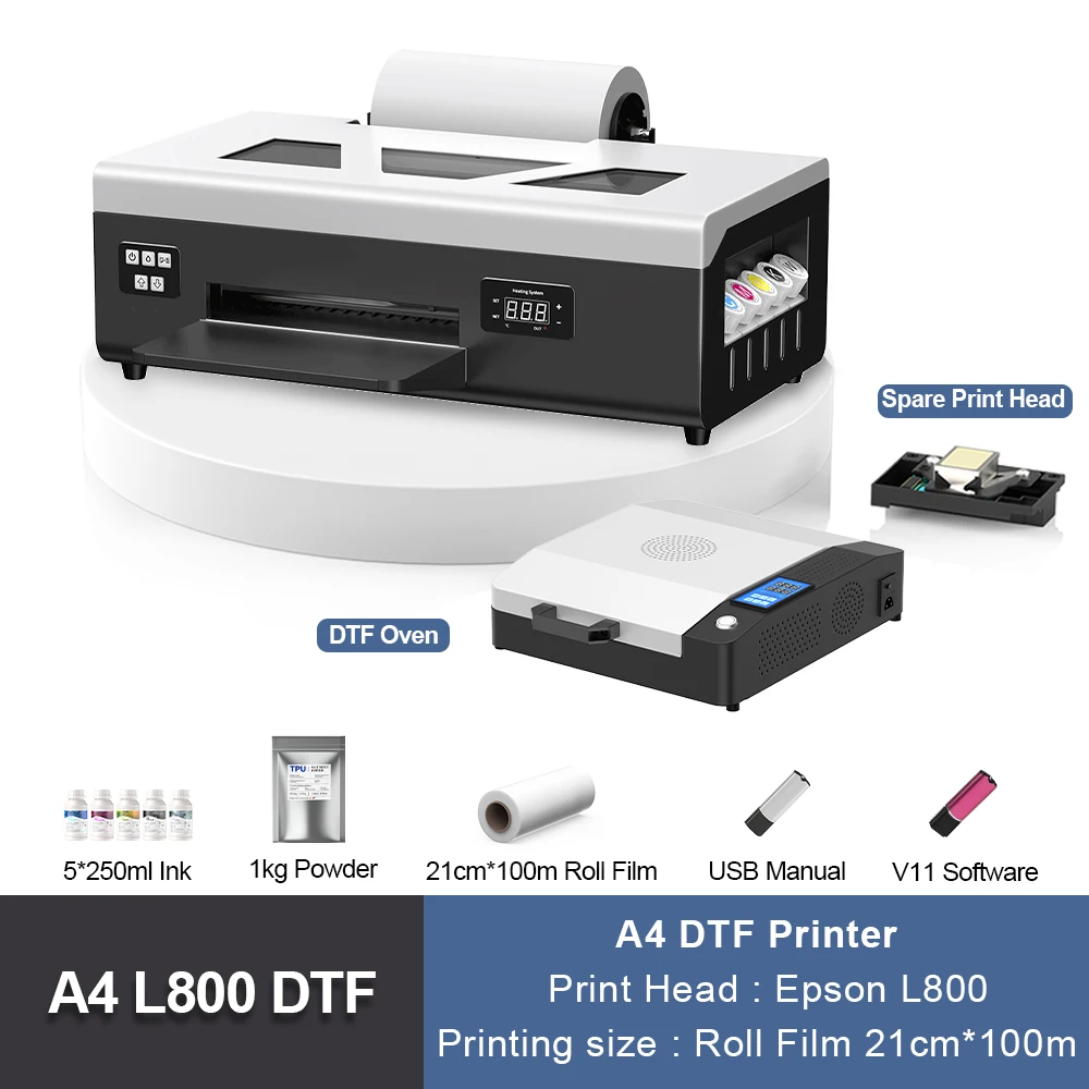 

8,2-дюймовый принтер A4 DTF с подачей рулона L800 Печатная машина для футболок с духовкой Принтер DTF для пленки для футболок и одежды