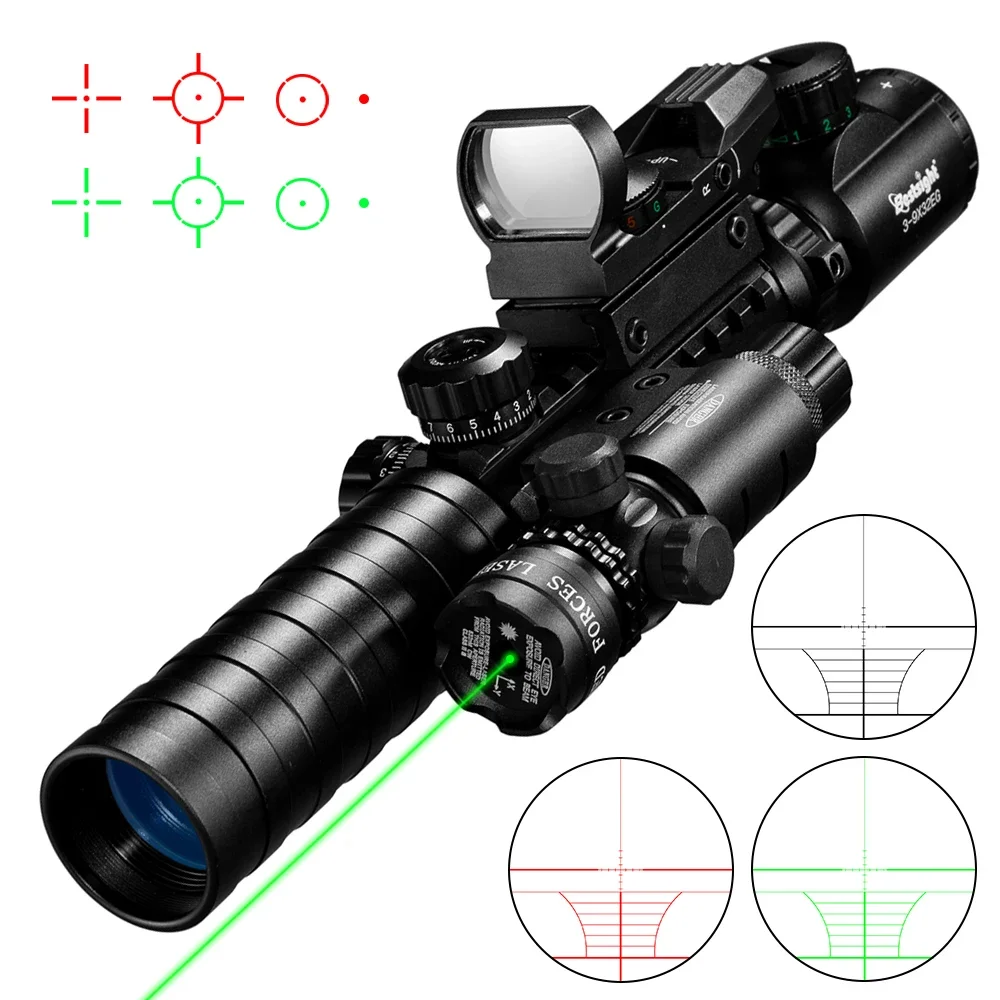 3-9X32 EG Scope 3-in-1 Combo Jachtkijker Rood Groen Verlicht met Holografische Reflex 4 Reticle Rood Groen Puntvizier Caza