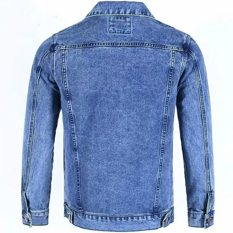 سترة كلاسيكية من قماش الدنيم للرجال ذات طية صدر السترة وجيوب صلبة ومعاطف رعاة البقر واحدة الصدر سترات خارجية للربيع والخريف #2