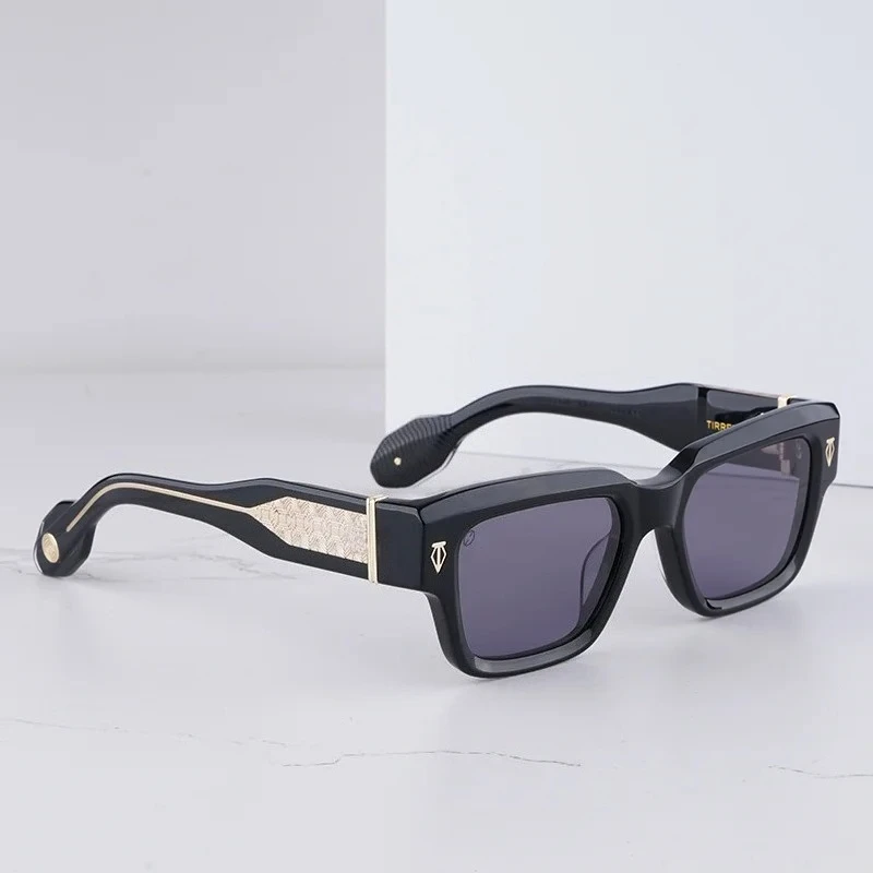 

KIZN TIRRENO Vintage Craft Black Gold Sunglasses for Men Original Retro Top Quality Thick Square Acetate Solar Glasses for Male