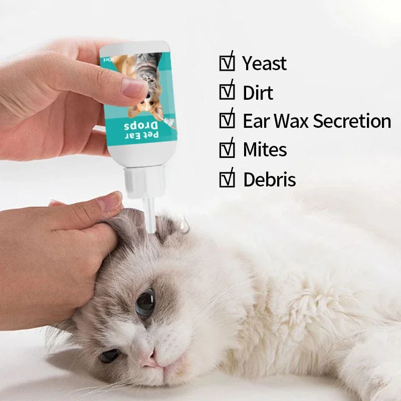 Ear Wash Pet Ear Drops for Cats and Dogs Universal Canal Mite Deodorization Antipruritus Cleaning Control Yeast Mites