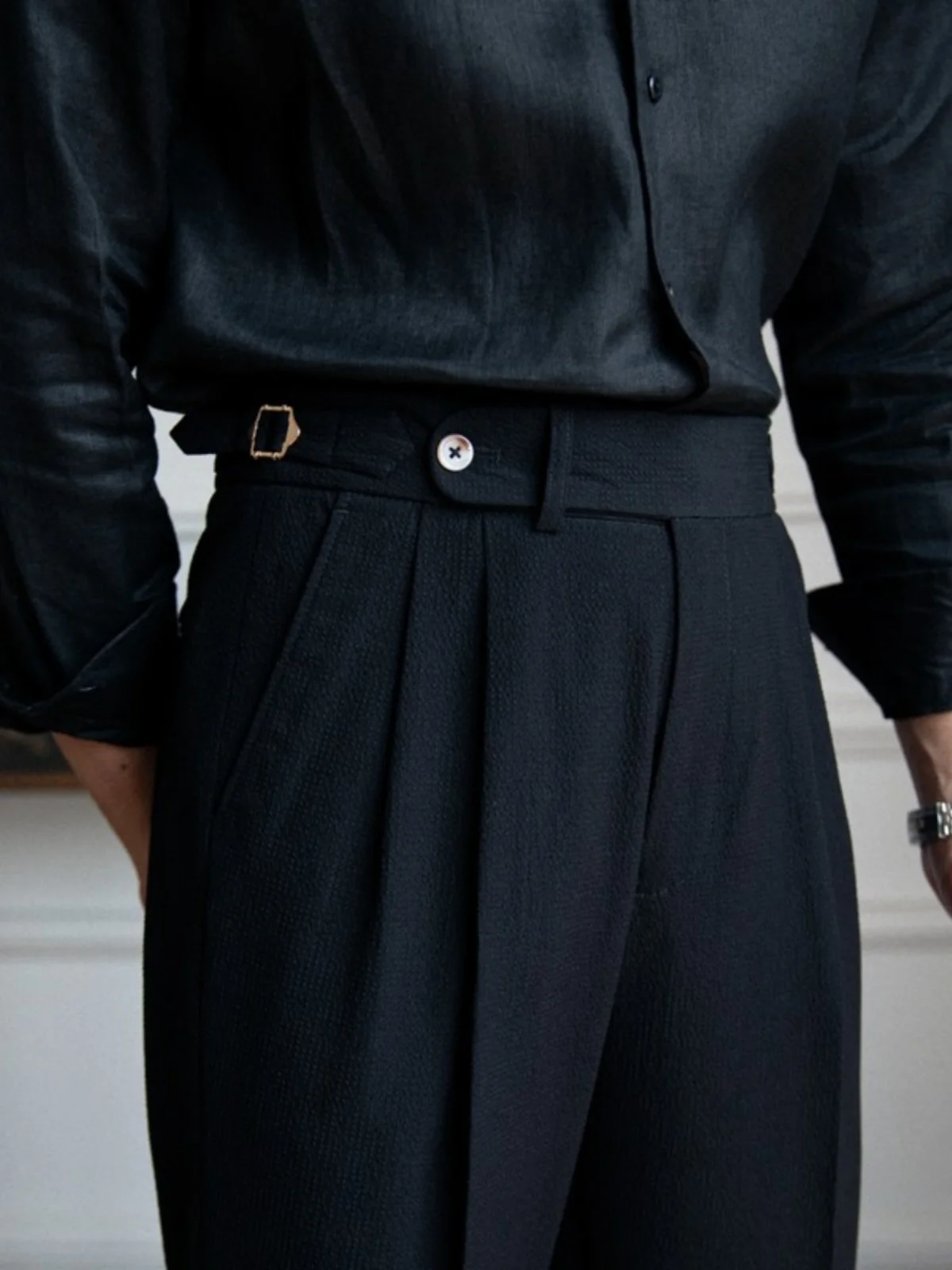 

Mr. Deer Tee Italian Sle Men's Summer Bubble Cloth Naples High Waist Straight Leg Casual Pants Breathable Faion Ci Wear