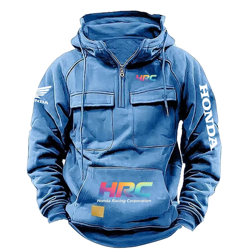 2026 Honda logo multi-pocket hoodie, with wing designs on the sleeves, retro hooded sweater, for autumn and winter seasons.