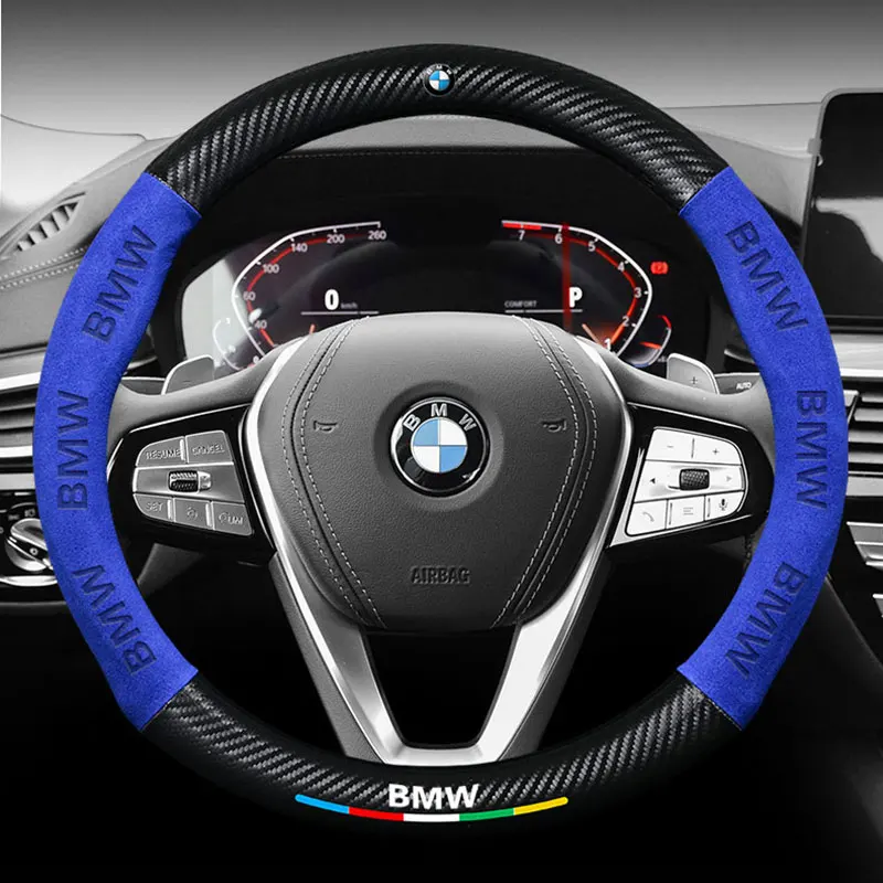 عجلة توجيه سيارة غطاء لسيارات BMW E46 E39 E60 E90 E91 E36 E87 3 5 6 7 سلسلة F10 F20 F30 X2 X3 X4 X5 X7 M3 M4 الجلد المدبوغ ألياف الكربون