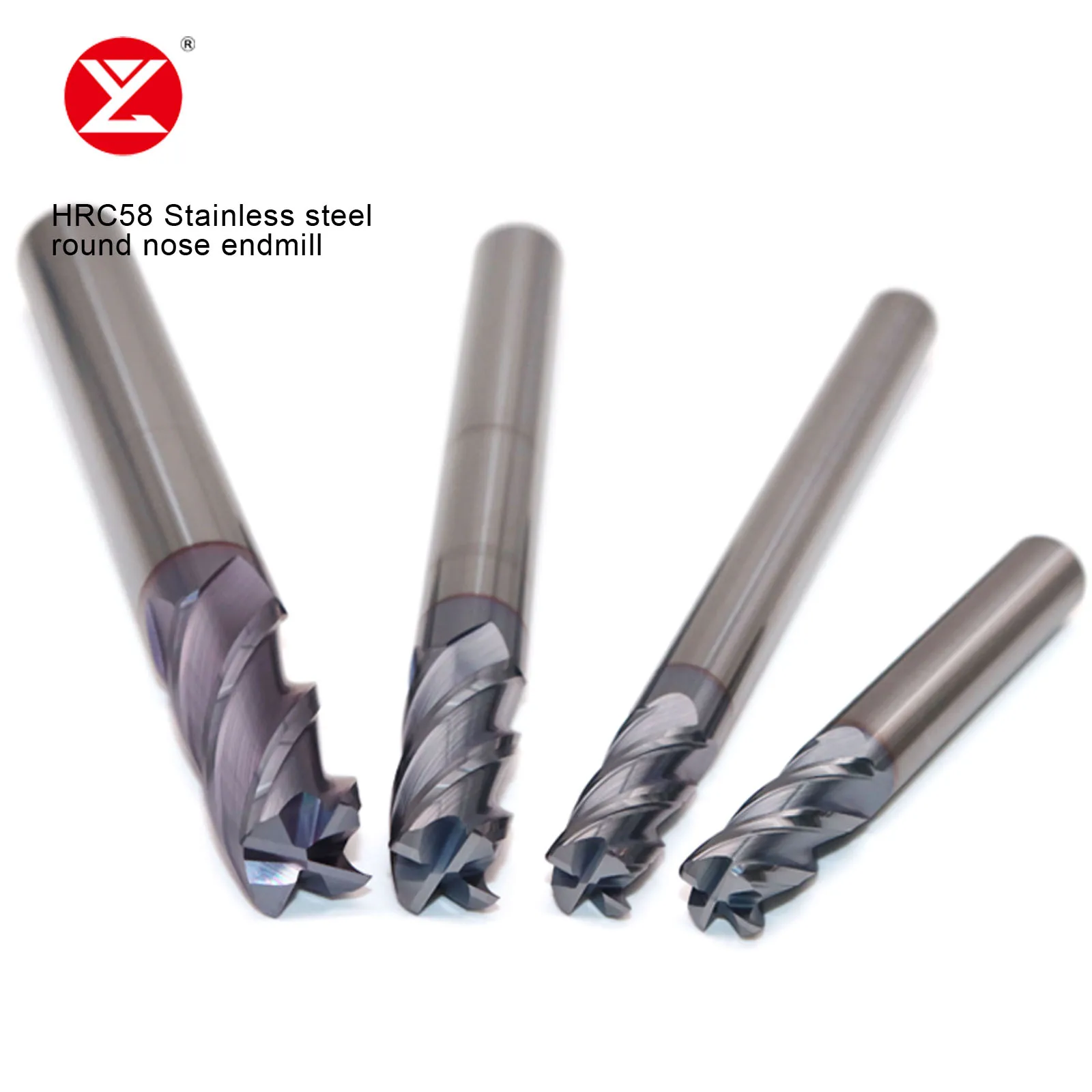 HRC58 4Flutes Bull Nose Endmill Solid Carbide Milling cutter With Radio Corner For Material Stainless steel R0.2 R0.5 R1.0 R2.0