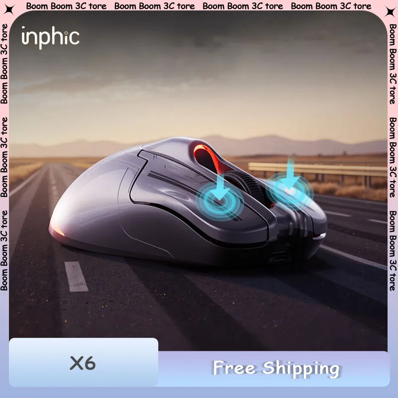 

Беспроводная мышь INPHIC X6, трехрежимная, частота возврата 1 кГц, 12800 точек на дюйм, перезаряжаемая, с длительным сроком службы батареи, эргономичная офисная мышь, аксессуары для ПК