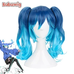 Bubuwig Synthetic Hair Blue Gradient Ponytail Wig 40cm Long Curly Mixed Color Cosplay Party Wigs Heat Resistant With 2 Clips