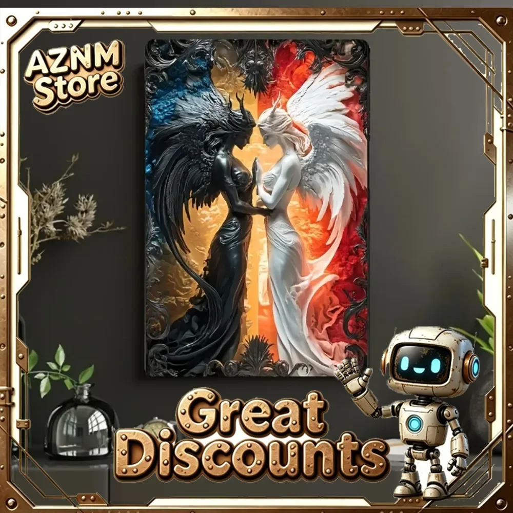 Contemporary Aluminum Angel Demon Wall Art, Decorative Metal Sign for Home Bar Restaurant