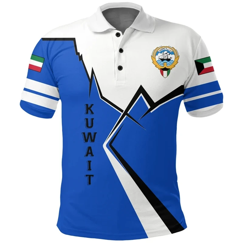 3d Print Kuwait Flag Polo Shirt For Men National Emblem Graphic T-shirt Tops Summer Casual Street Lapel Short Sleeve Shirts 2024