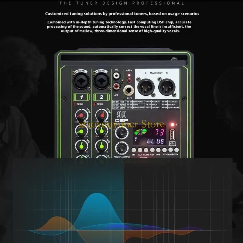 4-Channel Mixing Console Outdoor Stage Karaoke Multifunctional Build-In Sound Card Digital Reverberation Mixer P9JB