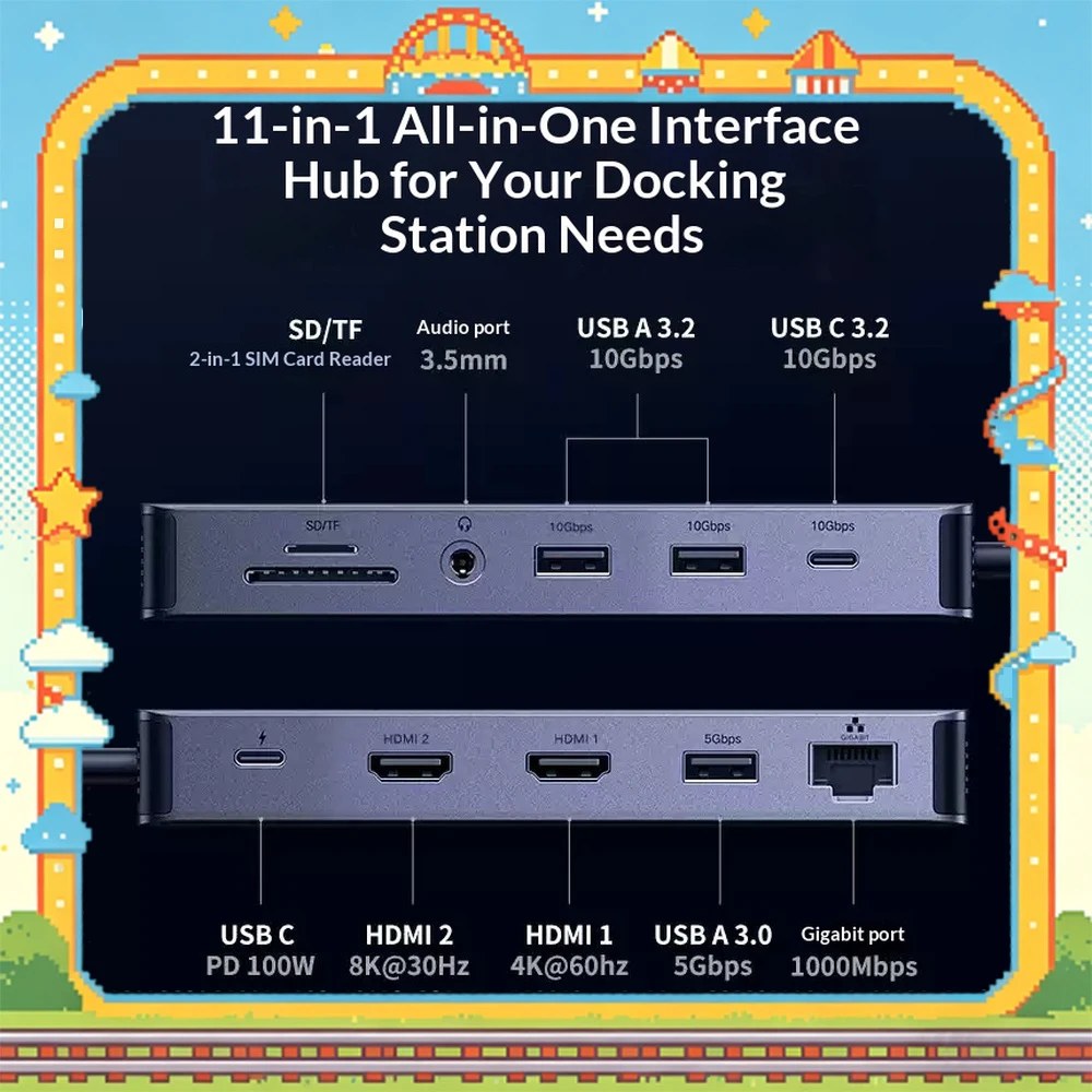 UGREEN 15965 USB C 3.2 Docking Station Triple Display Dual HDMI Thunderbolt 4 5 10Gbps Multiport Hub Adapter for Laptop Monitors
